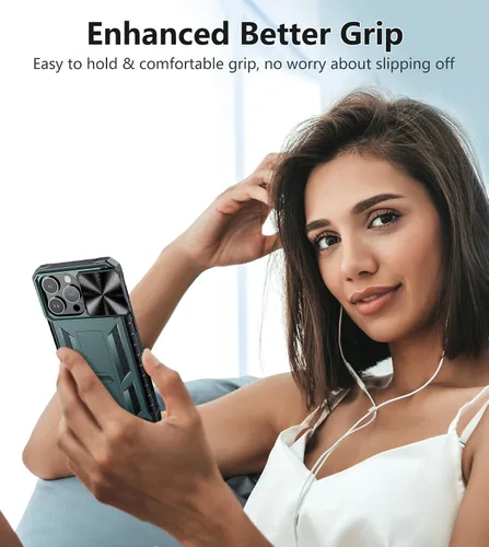 Vista 7 de SOiOS Funda verde oscuro para iPhone 13-Pro-Max Grado militar, a prueba de caídas, protectora, con soporte, deslizante, resistente, protección
