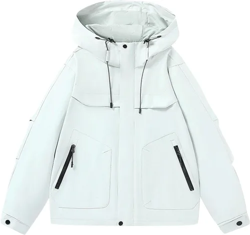 Vista 7 de Chaqueta impermeable con capucha para hombre, senderismo, camping, esquí, snowboard, cortavientos, ligera, otoño e invierno