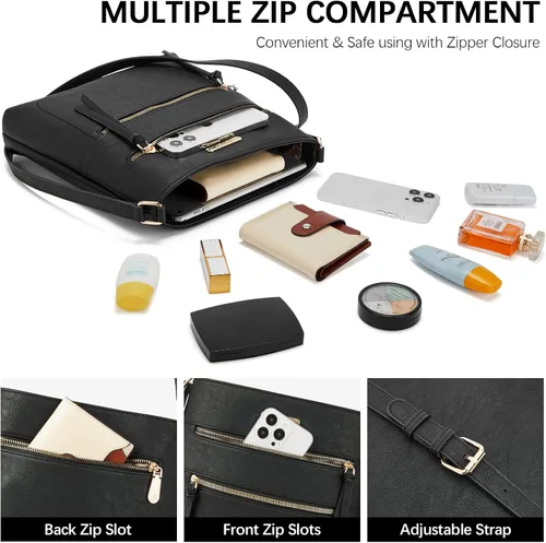 Vista 4 de BOSTANTEN Bolsos cruzados para mujer, de piel vegana, de moda, con correa ajustable, bolsillo con cremallera