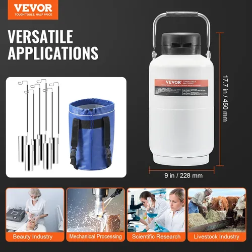 Vista 7 de VEVOR Tanque de Nitrógeno Líquido, Contenedor de Nitrógeno Líquido de Aleación de Aluminio de 3 L, Tanque Dewar de LN2 con 6 Botellas y Bolsa
