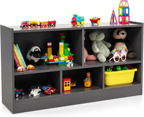 Vista 9 de Costzon Organizador de almacenamiento de juguetes para niños, almacenamiento escolar de 5 secciones para organizar libros, juguetes, estantería
