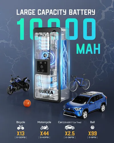 Vista 4 de Inflador de neumáticos P009 Compresor de aire portátil, bomba de aire 4 veces más rápida de 150 PSI, bomba de neumáticos inalámbrica de apagado