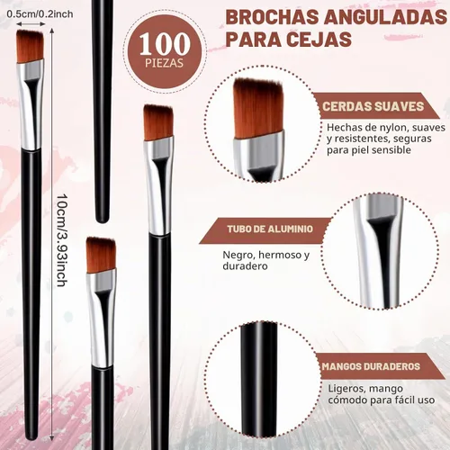 Vista 2 de Gerrii 100 cepillos desechables en ángulo para cejas, cepillo delineador de ojos, cepillos de ángulo desechables, pinceles de tintado para mujeres