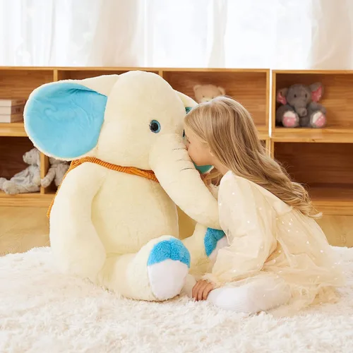 Vista 5 de EARTHSOUND Juguete de peluche de elefante gigante, de 30 pulgadas, juguetes suaves y grandes, tamaño grande, enorme y esponjoso, de gran