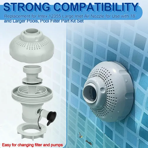 Vista 2 de 12355 Boquilla de aire de entrada grande compatible con bombas Intex 1900-2450gph, boquilla de aire de entrada de piscina para piscinas Intex de 18