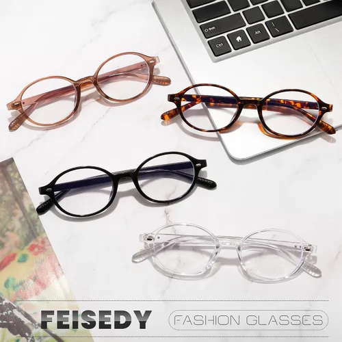Vista 8 de FEISEDY Gafas de luz azul ovaladas vintage para mujeres y hombres, elegantes y ligeras de los años 90, anteojos falsos Nerd Y2k marco B0242