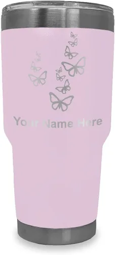 Vista 20 de LaserGram Vaso aislado al vacío de 20 onzas, mariposas, grabado personalizado incluido (negro)