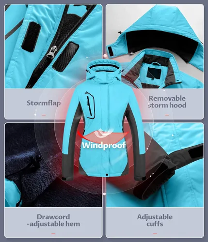 Vista 6 de Chaqueta de esquí impermeable para mujer resistente al viento chaqueta de snowboard cálida abrigo de invierno