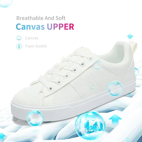 Vista 3 de Obtaom Zapatos deportivos de lona para mujer, con cordones, cómodos, zapatos de patinaje para mujer, zapatos casuales de tenis planos