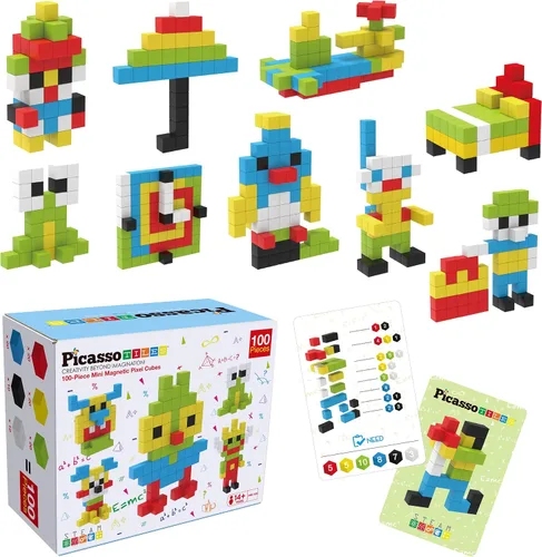 Vista 2 de PicassoTiles Mini rompecabezas de cubo magnético de 100 piezas + funda de transporte de juguetes – juguete de construcción sensorial de 0.5