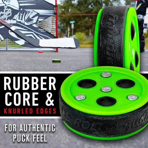 Vista 5 de Franklin Sports NHL - Disco de hockey callejero X3 Roll-a-Puck al aire libre - Disco de hockey callejero tamaño oficial - Verde