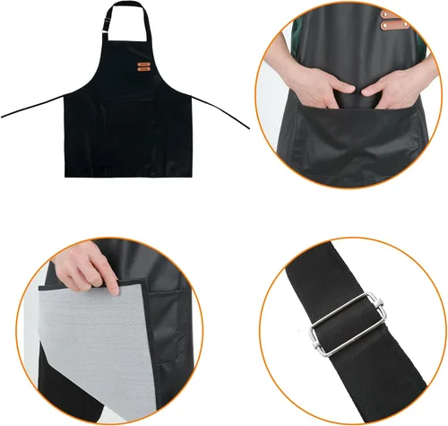 Vista 3 de Trinkrittey Delantal impermeable negro con un gran bolsillo, ajustable, ideal para lavar platos, cocinar, dibujar, mediano