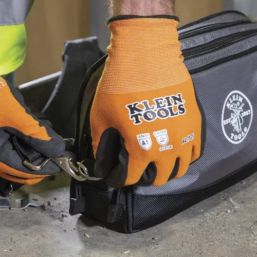 Vista 8 de Klein Tools Bolsa de herramientas, compartimentos dobles, organizador de bolsas de herramientas de alta resistencia, bolsa multiusos Gris