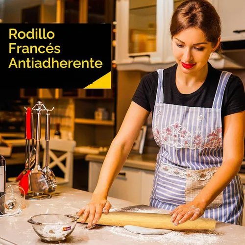 Vista 4 de Rodillos clásicos franceses de bambú, rodillo de madera para hornear masa de pizza, pastel y galleta, 15.8 pulgadas
