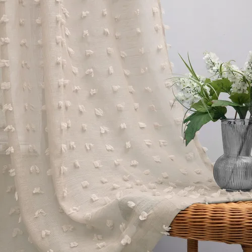 Vista 26 de Cortinas negras KOUFALL de 45 pulgadas de largo para ventana de cocina, cortinas transparentes con pompones y textura de encaje bohemio con bolsillo