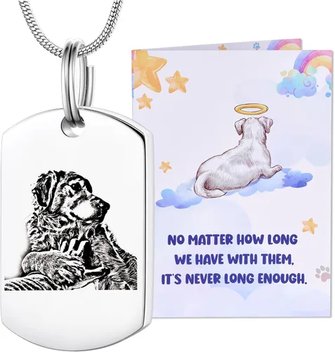 Vista 8 de Fanery Sue Regalos conmemorativos personalizados para mascotas, collar de urna de perro y gato con foto personalizada y texto para cenizas, joyería
