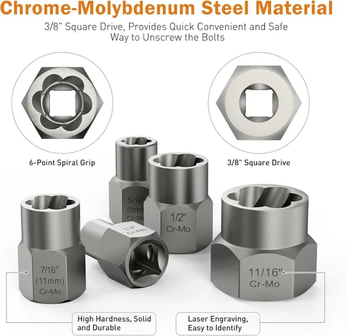 Vista 5 de 12 piezas de destornillador de impacto manual de 3/8" y 8 piezas de extractor de pernos de 3/8", XEWEA destornillador reversible de impacto