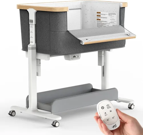 Vista 10 de VaVaSoo Cuna eléctrica para bebé, cama de malla con balanceo automático de 3 velocidades, 8 sonidos relajantes, control remoto, cuna de bebé