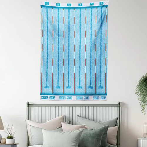 Vista 5 de Lunarable Tapiz azul, piscina temática de competición deportiva con carriles imagen de pictograma acuático, decoración de tela para colgar