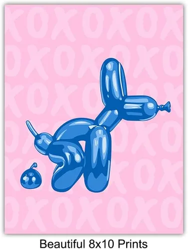 Vista 5 de Decoración de baño, decoración moderna de habitación, arte pop art rosa y azul, decoración de baño, divertido juego de póster de baño, bonita