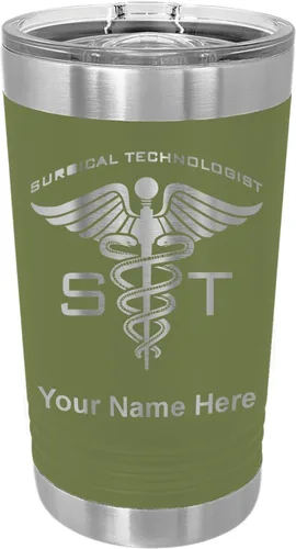 Vista 6 de LaserGram Vaso de pinta aislado al vacío de 16 onzas, ST Surgical Technologist, grabado personalizado incluido (negro)