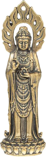 Vista 12 de FENGSHUI-CAISHEN Pequeña estatua de cobre Guan Yin, hecha a mano para meditar la decoración zen, pequeña figura de Quan Yin, Baby Kwan Yin