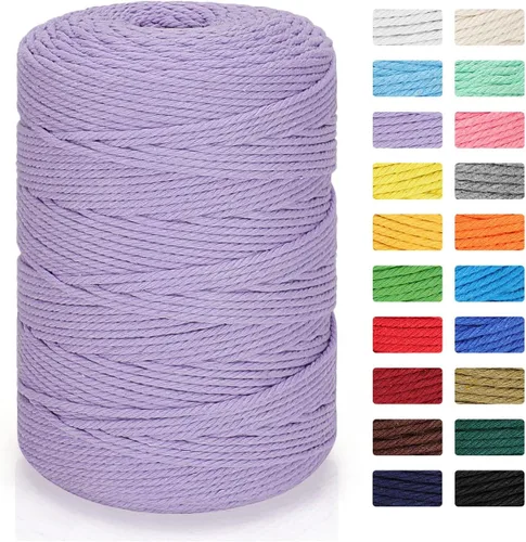 Vista 10 de Cordón de macramé 3mm x 300m Cuerda de macramé 100% algodón natural Cordón de algodón trenzado de 4 hebras para manualidades DIY, adornos