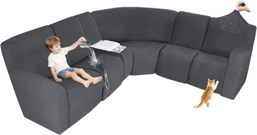 Vista 87 de ALIECOM Fundas 100% impermeables para sofá seccional reclinable, forma de L, elásticas, para esquina, funda para sofá seccional reclinable, lavable