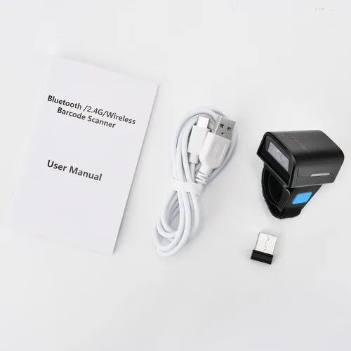 Vista 7 de 1D 2D Bluetooth portátil anillo escáner de código de barras, mini lector de código de barras portátil con inalámbrico 2.4Ghz y Bluetooth y USB