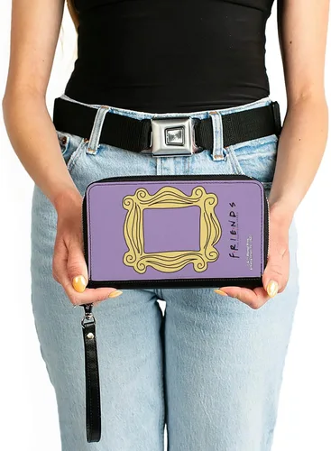 Vista 3 de Cartera con cremallera de PU para mujer, rectangular, marco de mirilla Monicas, color amarillo lavanda