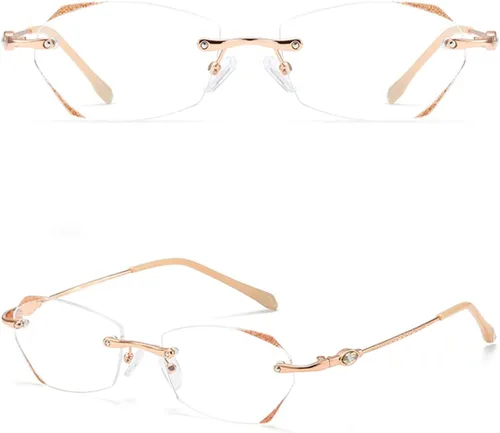 Vista 3 de TERAISE Gafas de lectura sin marco para mujer con bloqueo de luz azul, lentes sin montura de corte de diamante de moda