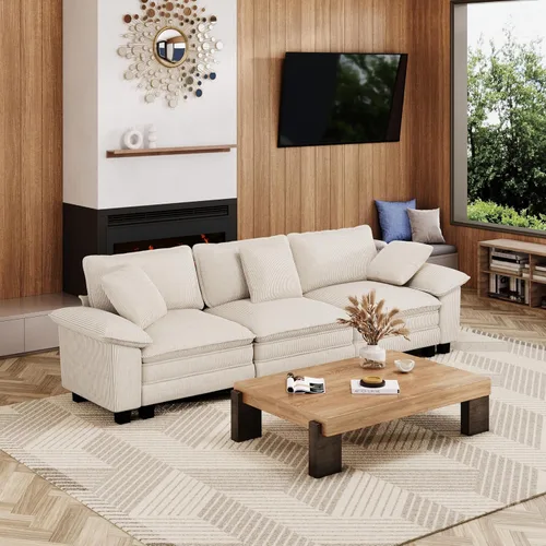 Vista 57 de Sofá seccional en forma de U de 123 pulgadas con cojines tipo nube, juego de sofá modular de asiento profundo con 5 asientos y 2 otomanos, brazos