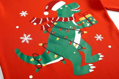 Vista 4 de Pijamas de Navidad para niños pequeños y niñas, 100% algodón, dinosaurio, estrellado, ropa de dormir de manga larga, 2 piezas, ropa para niños
