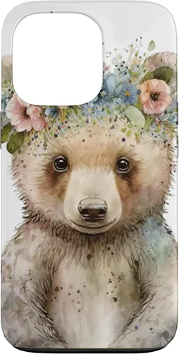 Vista 10 de iPhone 16 Brown Bear Boho Woodland Animal Floral Case