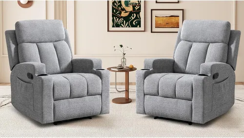 Vista 18 de CANMOV Silla reclinable manual con masaje y calor, cómoda silla reclinable con brazos y respaldo sobrerellenos, sofá individual reclinable manual