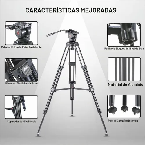 Vista 3 de 3Pod V3AH - Trípode de video de aluminio para cámara con cabezal fluido