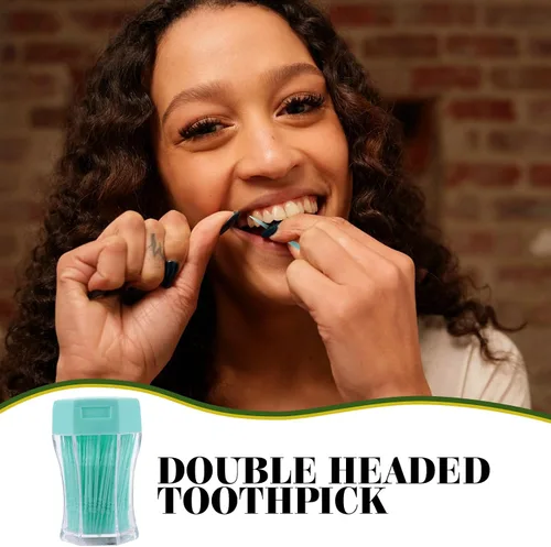 Vista 9 de 200 palillos de dientes de doble cabeza de plástico suave para el cuidado bucal interdental, palillos de dientes, púas de hilo dental, cepillos