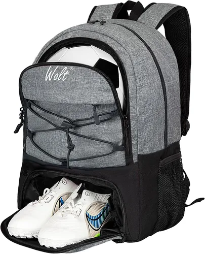 Vista 9 de WOLT - Mochila para balón de fútbol juvenil, bolsa deportiva con soporte para balón y compartimento para zapatos, para fútbol, fútbol americano