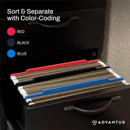 Vista 4 de Advantus Separadores de archivos y carpetas, 3 unidades, rojo/azul/negro (50912) (paquete de 12)