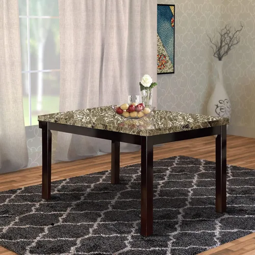 Vista 2 de Benzara Slick Finish - Mesa de comedor de madera de pino y mármol sintético, color marrón
