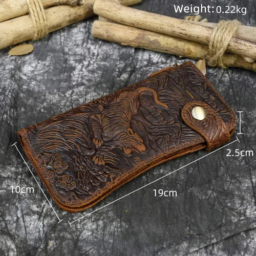 Vista 2 de LUUFAN Cartera larga de cuero genuino para hombre tarjetero con bolsillo para monedas