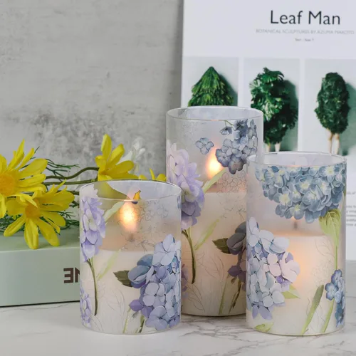 Vista 7 de Hydrangea Glass Flameless Candles Batttery Operated Remote Timer 1-Hydrangea Blue
