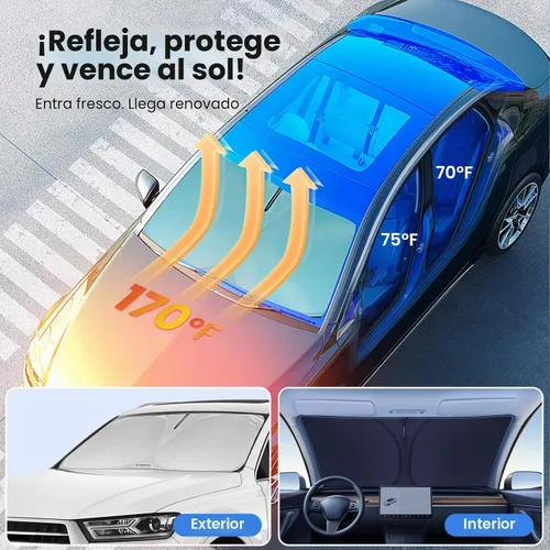 Vista 2 de Magnelex - Parasol para parabrisas para Tesla Model 3 y Model Y 2017-2026, parasol plegable para ventana de automóvil, cubierta de visera térmica