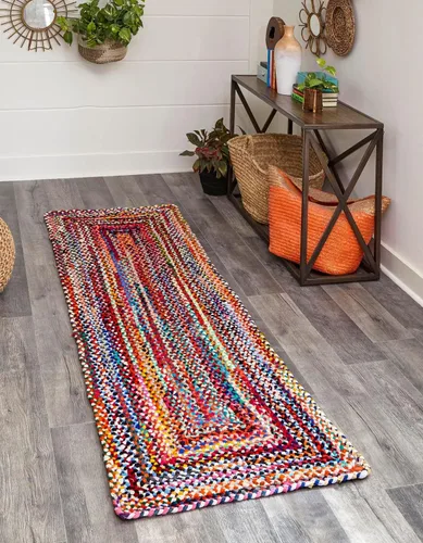 Vista 42 de Unique Loom Colección Trenzada Chindi - Alfombra de área (1 pie 2 pulgadas x 6 pies 1 pulgada, pasillo, multi/azul)