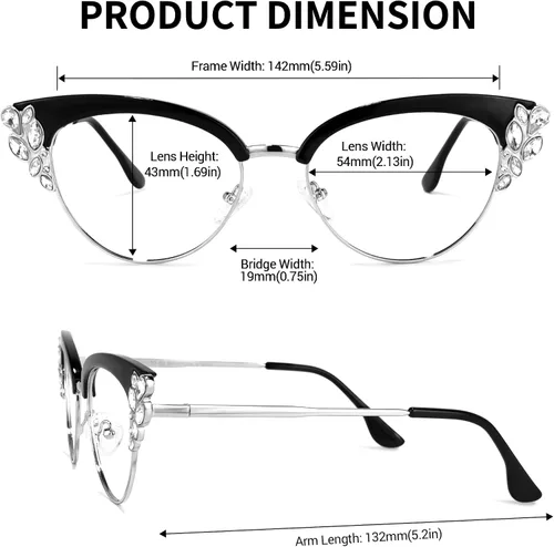 Vista 4 de Zeelool Gafas de bloqueo de luz azul con diamantes de imitación para mujer, de gran tamaño, ojo de gato, Hearn VFX0060