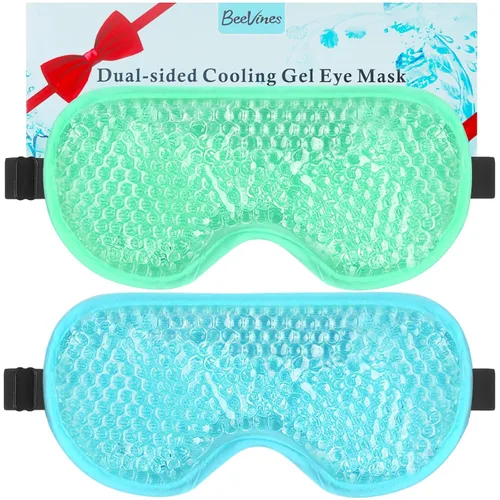 Vista 9 de Máscara de gel para ojos BeeVines, paquete de 2 máscaras de hielo refrescantes para ojos hinchados para hombres y mujeres, compresa fría y caliente