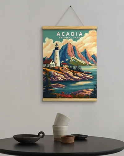 Vista 6 de Acadia National Park - Póster vintage de 12 x 16 pulgadas con marco de madera, colgador de cuerda, impresión artística retro de paisaje costero