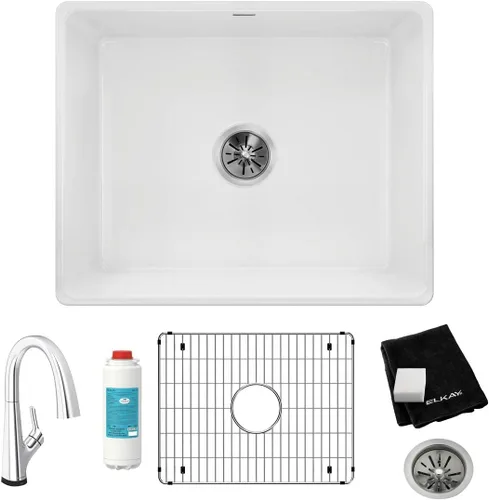 Vista 12 de Elkay SWU1517WH - Fregadero de barra de montaje inferior de arcilla refractaria de 16-7/16" x 18-15/16" x 9-1/16", color blanco