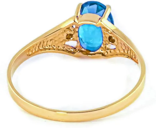 Vista 2 de Galaxy Gold GG Anillo de oro amarillo de 18 quilates con diamantes naturales y topacio azul