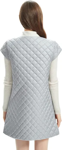 Vista 3 de Chaleco largo acolchado para mujer, ligero, con mangas casquillo, con bolsillos